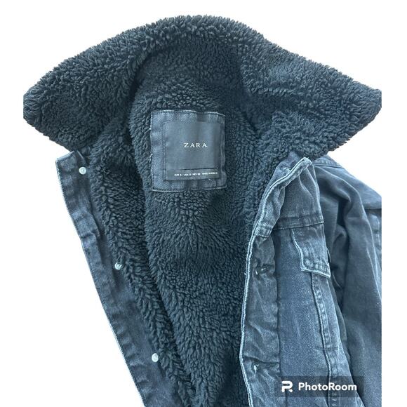 Zara Black denim jacket sherpa lined size small - Picture 5 of 14